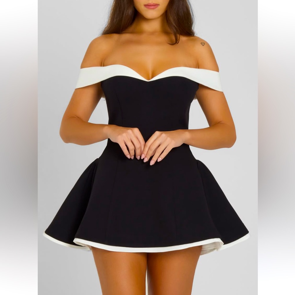Black and white mini dress that flares at the hip. Size US small. NWT